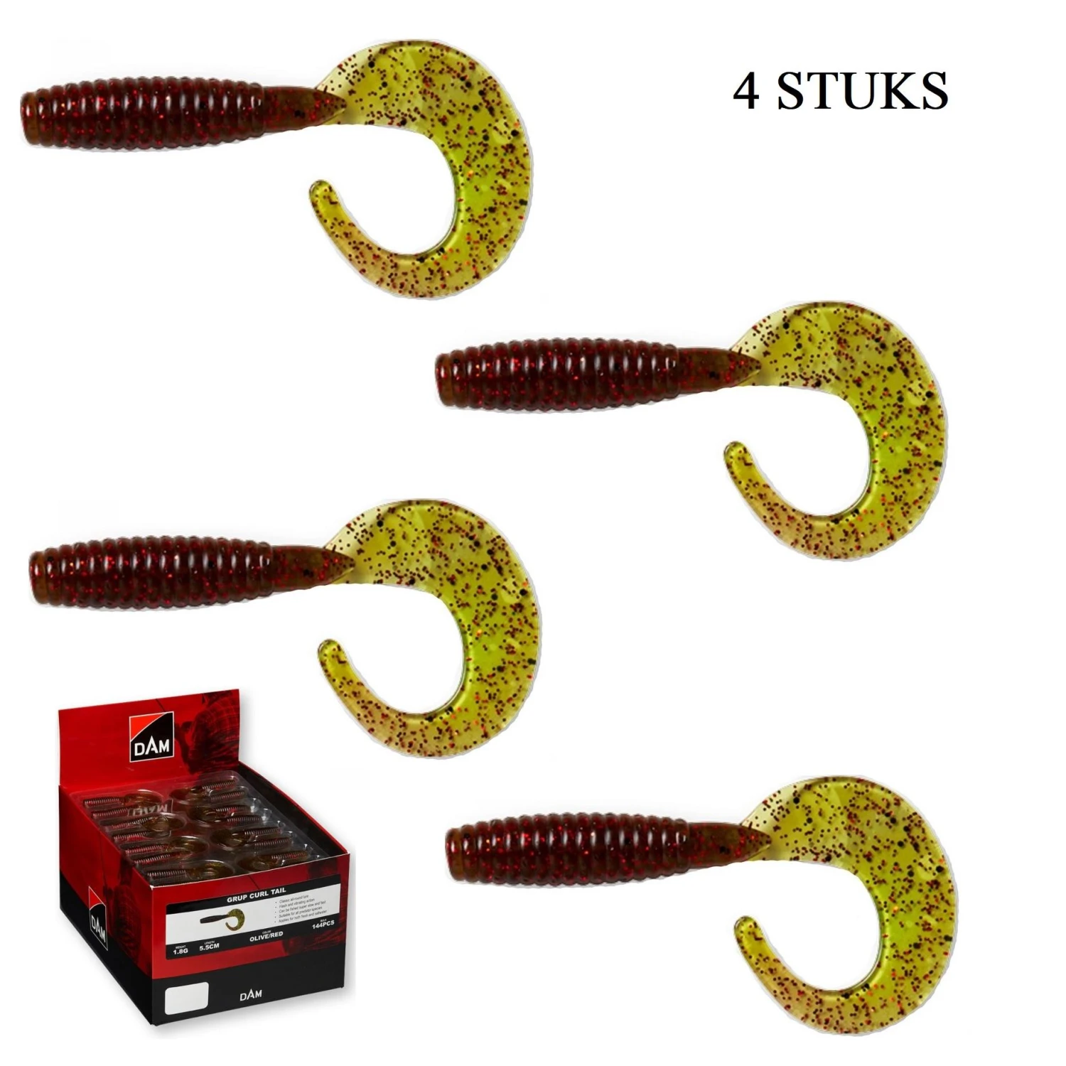 DAM Grup Curl Tail Twister 7cm | Olive Red (4pcs) 2 DAM Grup Curl Tail Twister 7cm | Olive Red (4pcs) - Afbeelding 2