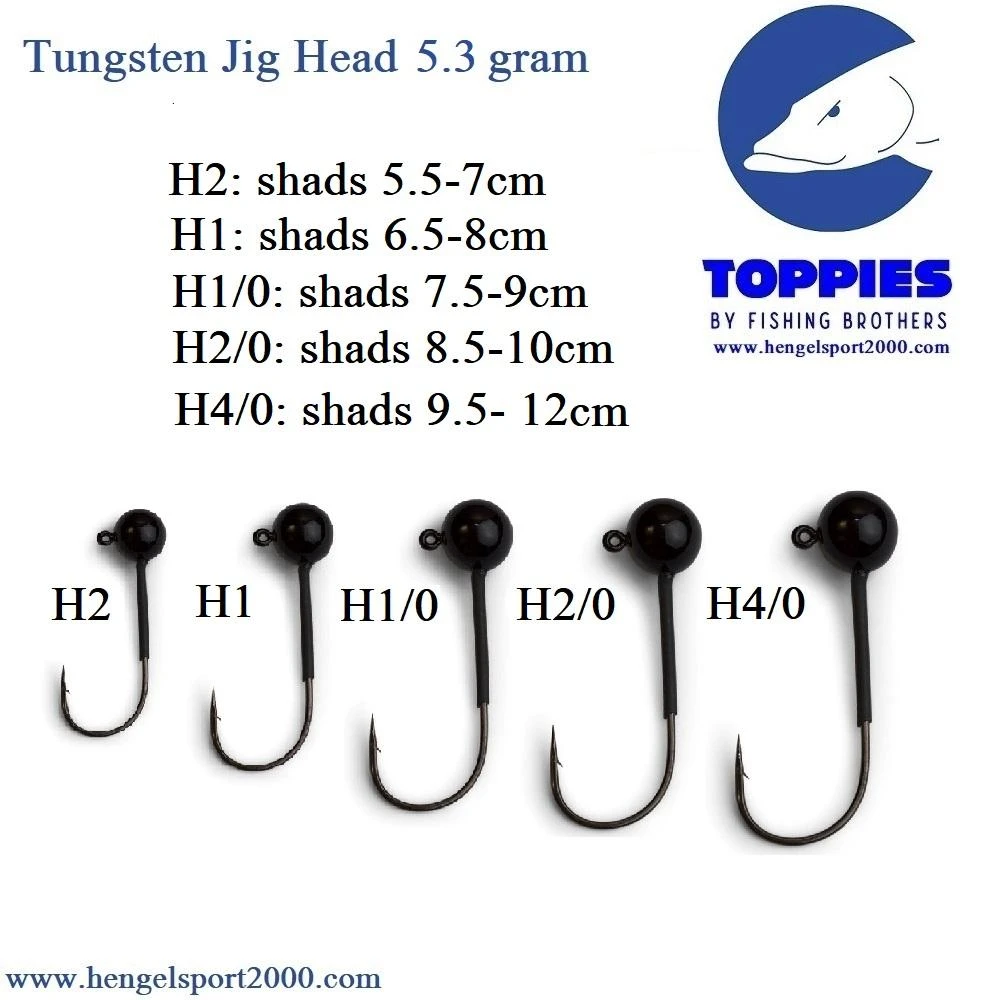 Toppies Fishing Tungsten Jigheads Black 5.3 Gram | H1 (3 PCS) 2 Toppies Fishing Tungsten Jigheads Black 5.3 Gram | H1 (3 PCS) - Afbeelding 2